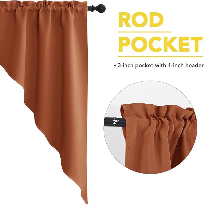 NICETOWN Swag Blackout Curtains for Bathroom, Farmhouse Style Kitchen Curtains for Windows, Thermal Insuated Waterfall Curtain Drapes for Living Room, 2 PCs, 36" x 63" x 18" per Panel, Burnt Orange