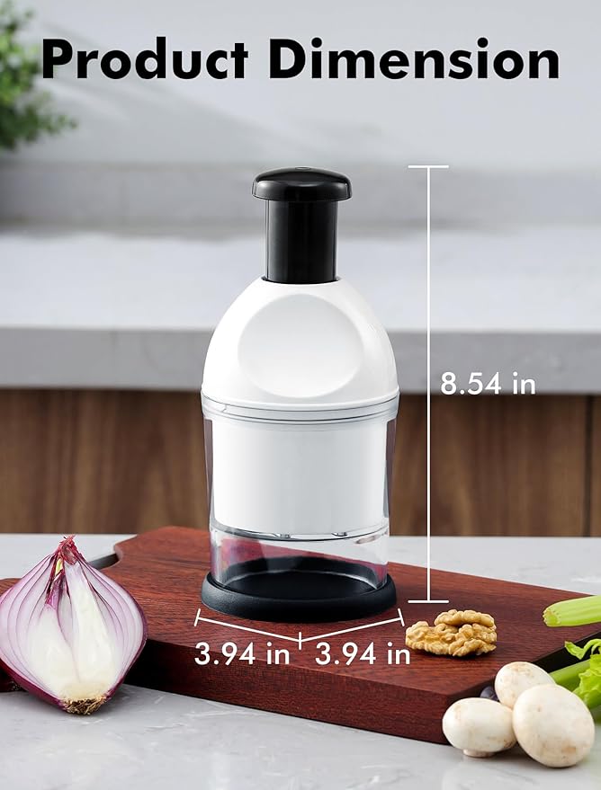 Food Chopper, Hand Chopper Dicer Easy to Clean, Manual Slap Vegetable Chopper Onion Cutter, Garlic Chopper Mincer for Onion, Nut, Tomato, Pepper, Celery, etc, White