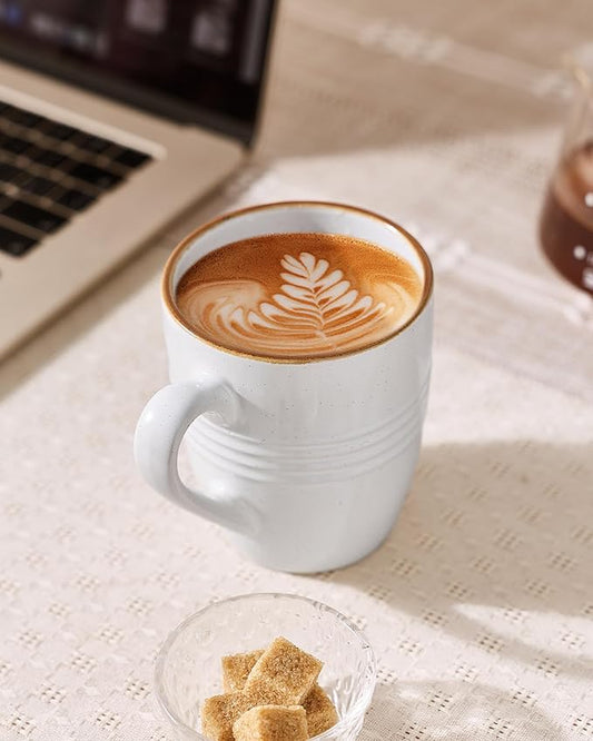 famiware Jupiter Coffee Mugs Set of 6, 14 OZ Coffee Mug, Microwave and Dishwasher Safe, Coffee Cups with Handle for Coffee, Tea, Cocoa, Milk, White