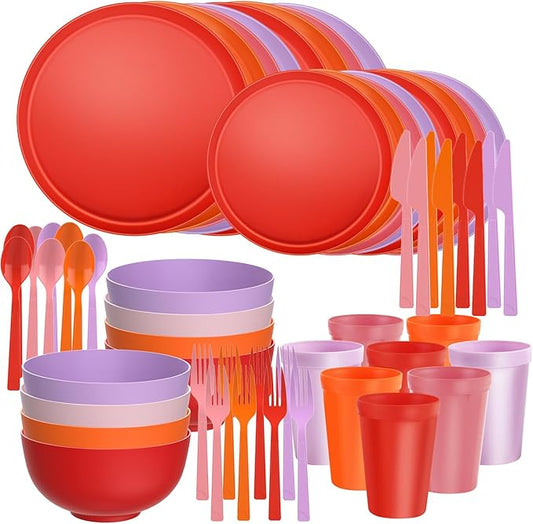 40 Piece RV & Camping Dinnerware Set, Elegant Ceramic-Look Large Bowls & Plates, Unbreakable & 100% Microwave Safe, Melamine Alternative Service for 8, Boho