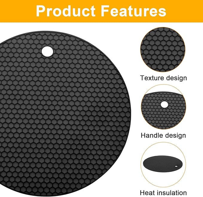 uxcell 4pcs Silicone Jar Opener Pads, 17.5cm/7" Texture Can Opener Multipurpose Round Bottle Lid Opener Non-Slip Coasters for Weak Hands Seniors Children, Black