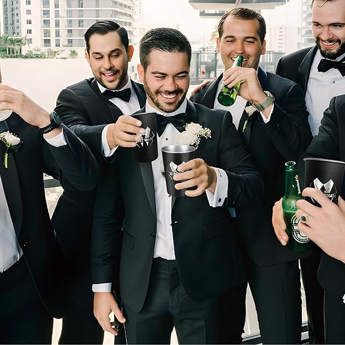 PartyGifts&beyond Groomsmen Gifts 7Pcs Groom Cups 16 Oz Groom Squad Cups for Bachelor Party Favors Stainless Steel Groomsmen Tumbler(LJ-Bold)