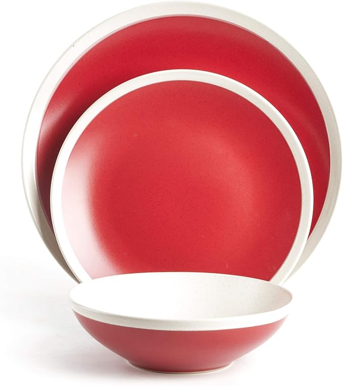 Rock Ridge Speckled Stoneware Dinnerware Set (12pc Set, Ruby and Ivory)