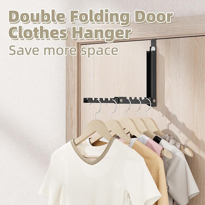 Over The Door Hooks, Small Space Double Folding Portable Over The Door Drying Rack for Laundry, Bathroom, Bedroom, Travel Storage and Drying (2Pack,Black)