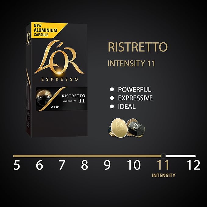 L'OR Espresso Capsules, 80 Count Ristretto, Single-Serve Aluminum Coffee Capsules Compatible with the L'OR BARISTA System & *Nespresso Original Machines, 80 Count (Pack of 8)