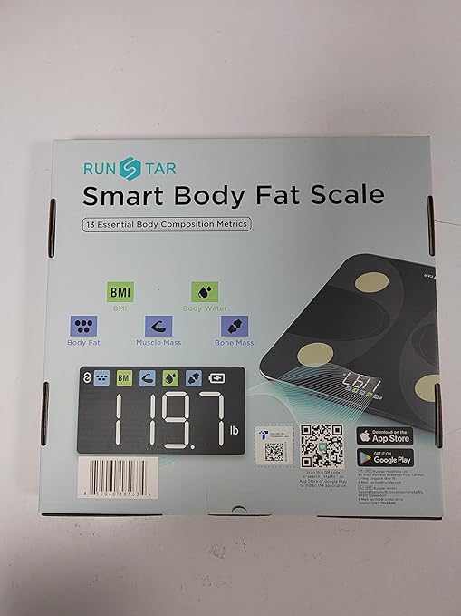 Scale for Body Weight and Fat Percentage, RunSTAR Digital Accurate Bathroom Smart Scale with Large Display, FSA&HSA Eligible 13 Body Composition Analyzer Sync App, Black Gold