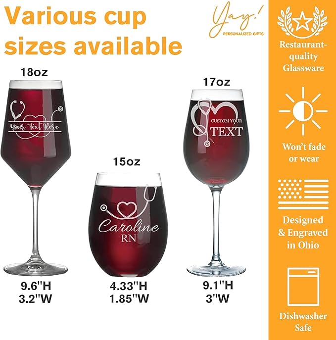 Custom Engraved Wine Glass - Personalized Nurse Gifts, Graduation Gift for Nurses Week Retirement Graduation Appreciation Present for School Nursing Student RN Practitioner (Wine, Nurse)