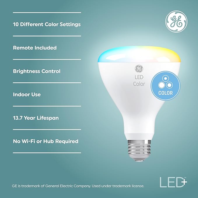 GE LED+ Color Changing LED Light Bulbs with Remote, 8.5W, No App or Wi-Fi Required, BR30 Indoor Floodlights (3 Pack)