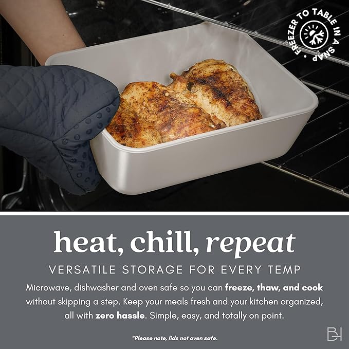 Ceramic Coated Glass Food Storage Container | No PTFE, PFOA, PFAS, and BPA | Reusable Non Toxic Meal Prep Container with Glass Lid | Easy To Store | 11 Cup Rectangle [Crema]