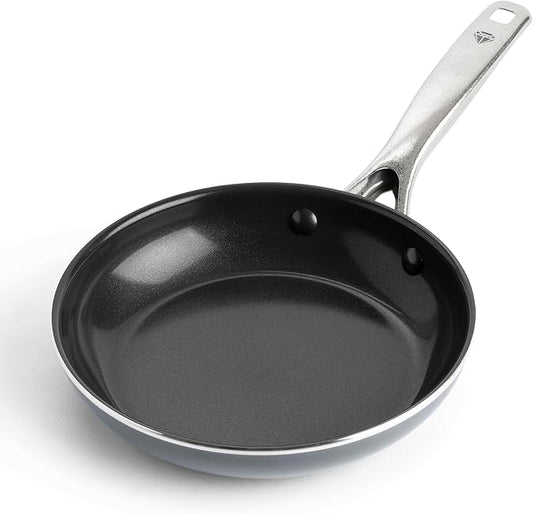 Blue Diamond Frying Pan 8” Skillet, Diamond Infused Healthy Ceramic Nonstick, PFAS and PFOA-Free, Dishwasher and Oven Safe, Even Heating, Metal Utensil Safe, Warp Control Base, Grey
