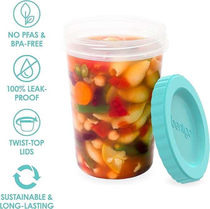 Bentgo Prep - 20 Piece 32 fl oz Leak-Proof Deli Containers with Lids, Food Storage for Meal Prep, Twist-Top, Reusable, PFAS & BPA-Free, Stackable, Microwave, Freezer & Dishwasher Safe (Aqua Splash)