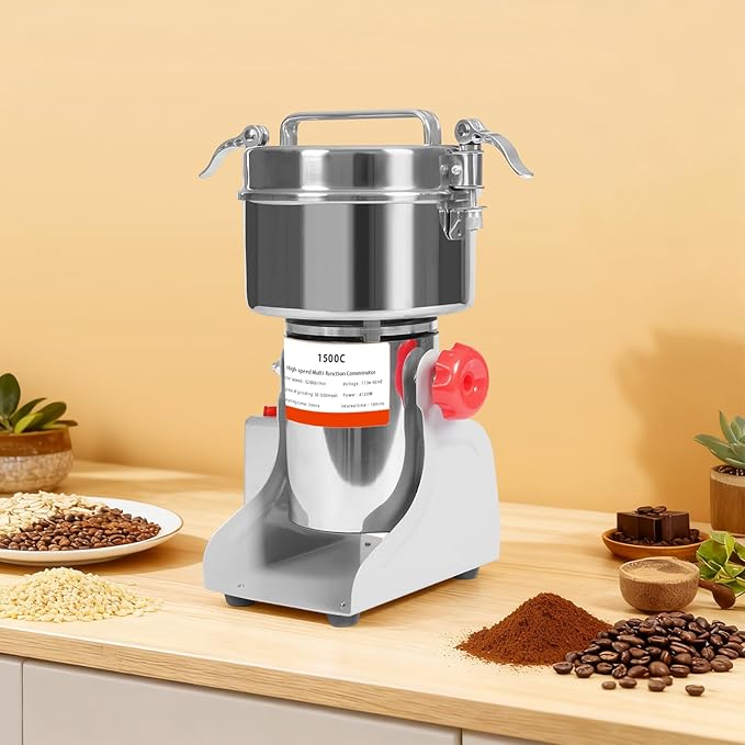 1500g Electric Grain Mill Grinder, High Speed 4100W Commercial Grinders, Stainless Steel Machine for Dry Grains, Coffee, Corn (1500g/3.3lbs Capacity)