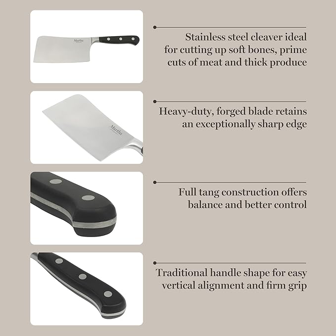 Martha Stewart Carverton 6" Cleaver Knife, High Carbon Stainless Steel Kitchen Knives w/Black Triple Riveted Handle