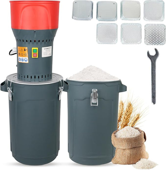 6.6 Gallons Corn Grinder Mill, Dry Grain Mill Grinders Electric, Farm Home Wheat Grinder for Spice Rice Feed Flour Cereals, 7 Sizes Sieves (25L)
