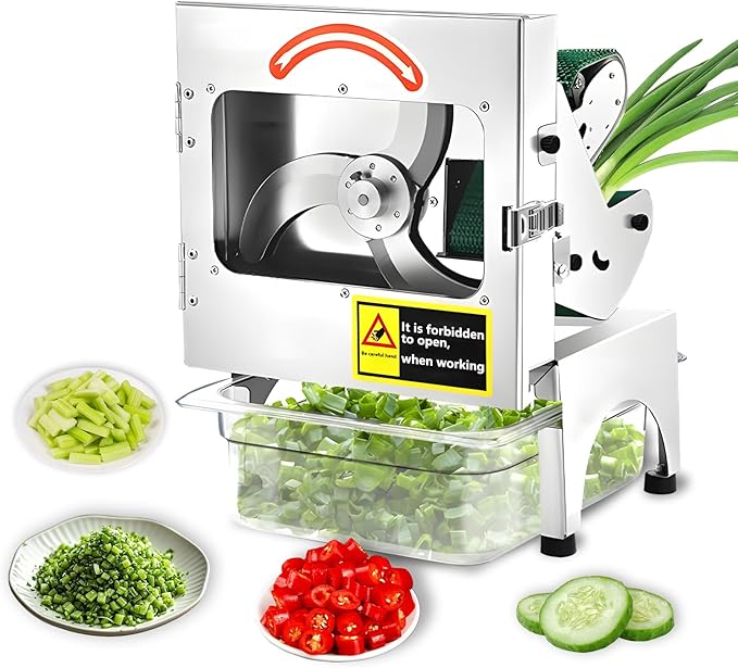 200W Commercial Electric Vegetable Cutter, Automatic Scallion Chopper, 400lb/h with Conveyor Belt, 1-35mm Thickness Adjustable, Commercial Kitchen Herb Chopper 110v