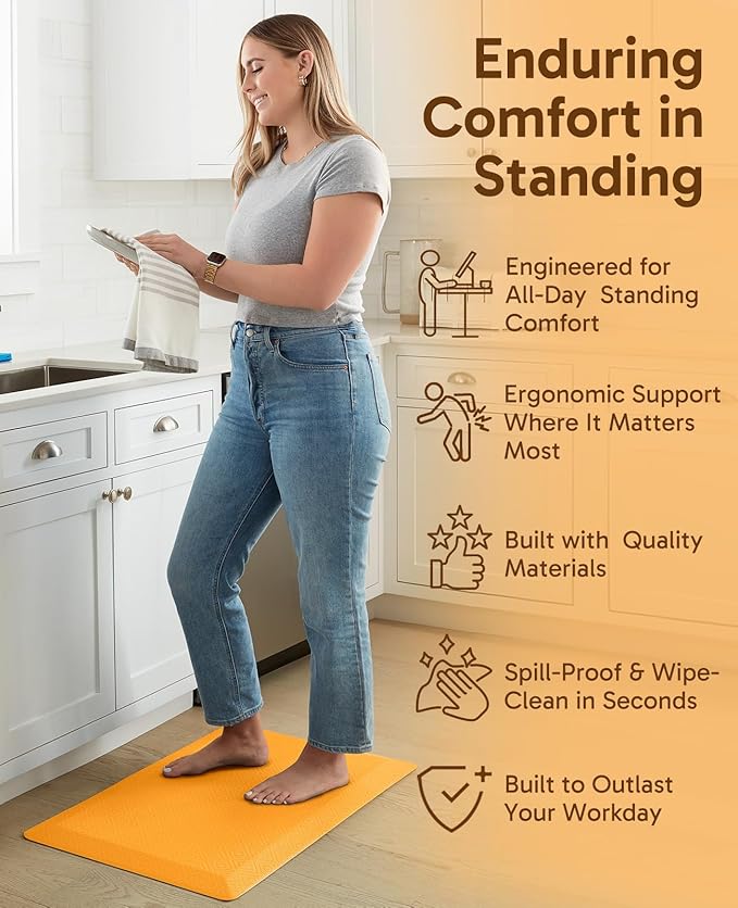 Ophanie Kitchen Mats for Floor, 3/4 Inch Thick Kitchen Rugs, 20''x32'' Anti Fatigue Standing Cushioned Mat, Waterproof,Comfort Ergonomic Mat for Office, Home, Sink,Yellow Non-Slip Bottom