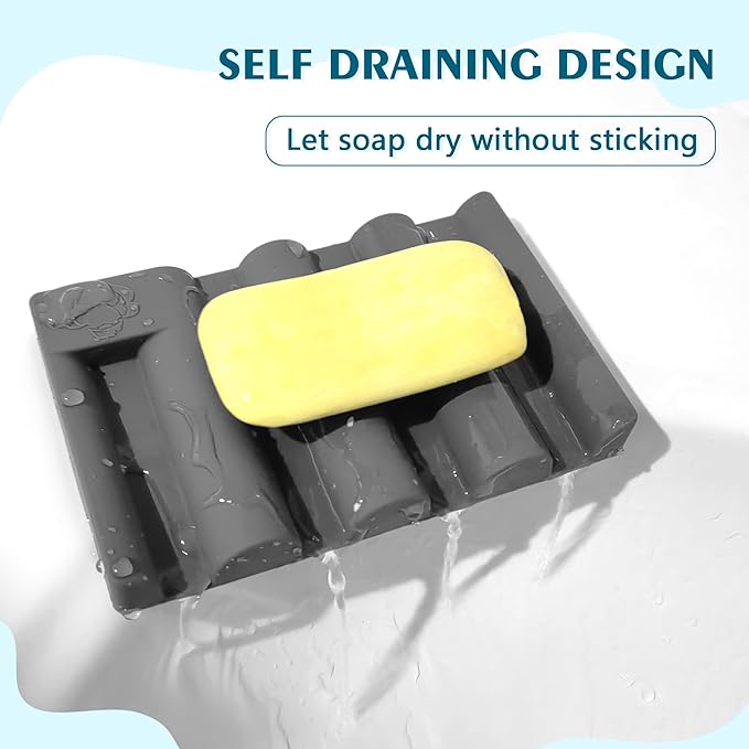 Silicone Soap Dish, Self Draining Soap Holder Perfect for Shower, Bathroom Sink, Kitchen Sink & Travel, Non-Slip Bar Soap Holder Extend Soap Life, Keep Soap Bars Dry Clean & Easy Cleaning (Grey-2PCS)