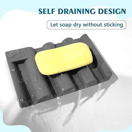 Silicone Soap Dish, Self Draining Soap Holder Perfect for Shower, Bathroom Sink, Kitchen Sink & Travel, Non-Slip Bar Soap Holder Extend Soap Life, Keep Soap Bars Dry Clean & Easy Cleaning (Grey-2PCS)