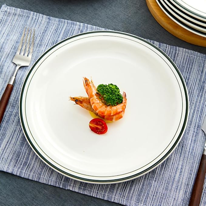 10.5-inch Porcelain Dinner Plate Set of 6 - Microwave, Oven and Dishwasher Safe, Scratch Resistant. (Classic Dark Green)
