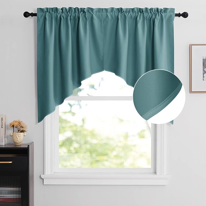 NICETOWN Swag Valance Blackout Kitchen Curtains - Scalloped Valance/Swags Home Decor Window Topper Treatments for Living Room/Home Office (2 PCs, 36 inches Wide Each, 36 inches Long, Sea Teal)