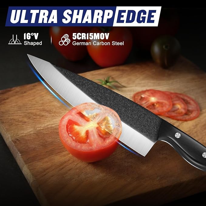 SSGP Butcher Knife Set of 3- Japanese Knife Set for Meat Cutting, Hand Forged Viking Knives Sets with Meat Cleaver, Heavy-Duty Kitchen Knives Sets for Bone BBQ Vegetable, Christmas Gifts for Men