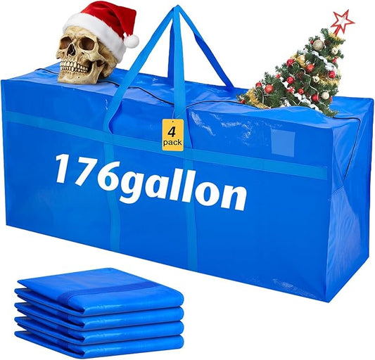 4 Pcs 176 Gallon Large Moving Bags with Zipper and Handles Foldable Storage Duffle Bags Heavy Duty Extra Large Totes for College Dorm Travel Clothes Blankets Bedding Moving (Blue)