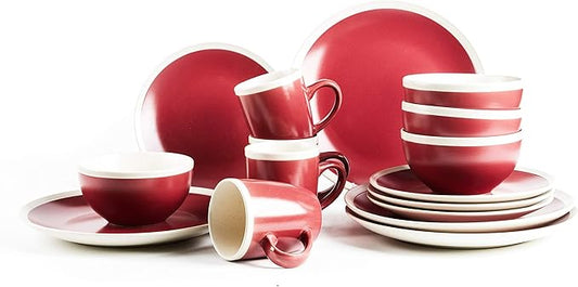 Rock Ridge Speckled Stoneware Dinnerware Set (16pc Set, Garnet and Ivory)