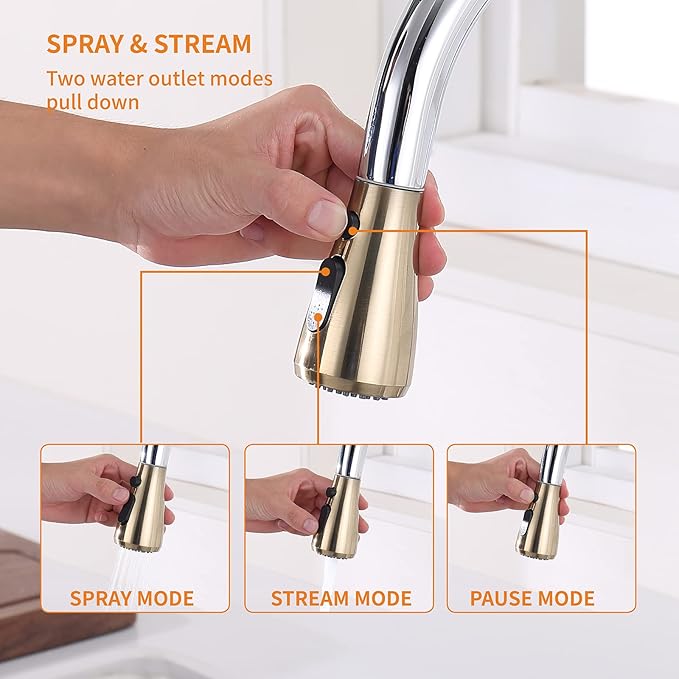 Touchless Kitchen Faucet with Pull Down Sprayer, Motion Sensor Kitchen Faucet with Soap Dispenser, Single Handle High Arc Pull Out Faucet for Kitchen Sink RV Kitchen, Gold and Polished Chrome