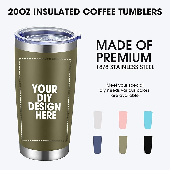 Personalized Coffee Tumbler Print in USA 20oz Stainless Steel Double Wall Insulated Coffee Cup With Text Photo Logo