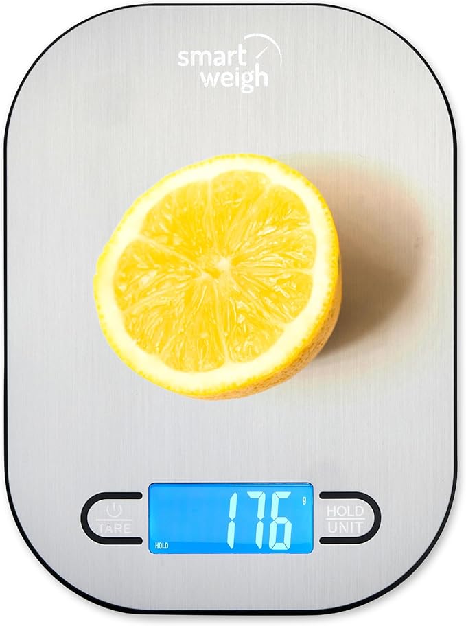 Smart Weigh Stainless Steel Digital Kitchen Scale for Cooking, Weight Loss, Calorie Tracking, Baking, Food Portion Control, and Meal Prep - Accurate Measurements in Grams and Ounces