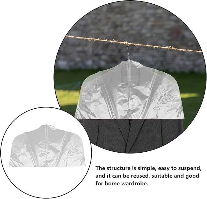 Housoutil 10Pcs Clear Plastic Garment Bags Clothes Shoulder Covers Dustproof Hanging Clothing Protectors for Coats Suits Storage and Travel