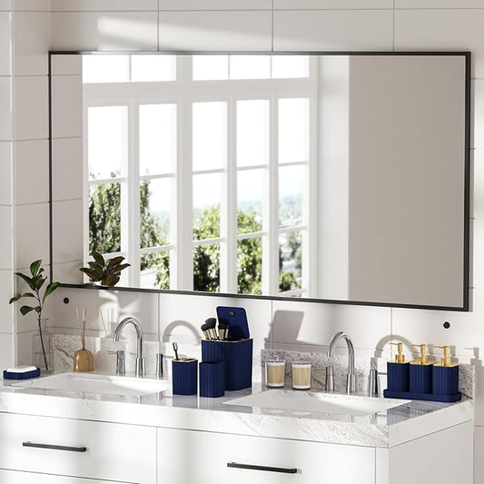 Bathroom Accessory Set - Bathroom Set, 12PC Bathroom Accessories Set, Navy Blue Bathroom Accessories Set, Mini Trash Can, Toilet Brush, Trash Can & Soap Dispenser