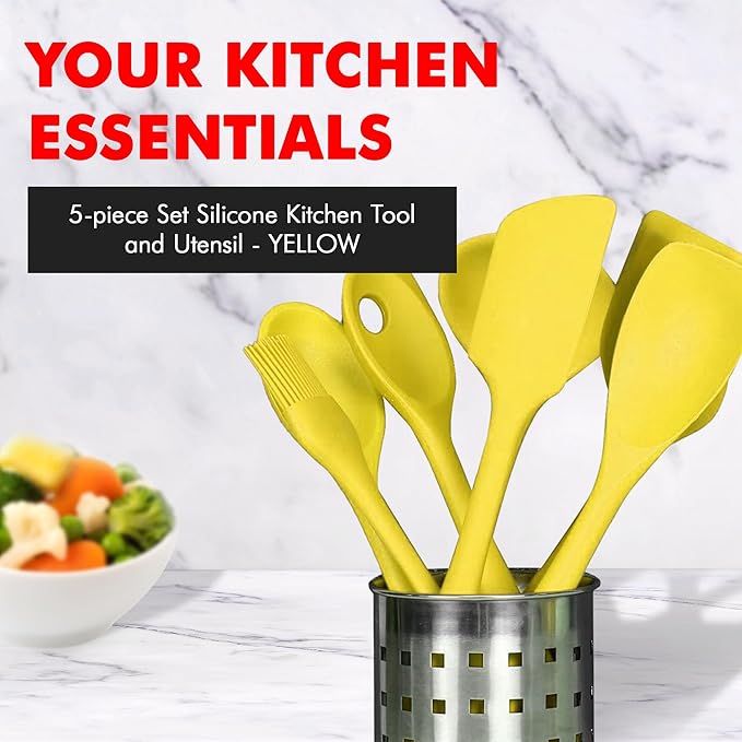 Chef Craft Premium Silicone Kitchen Tool and Utensil Set, 5 Piece, Yellow