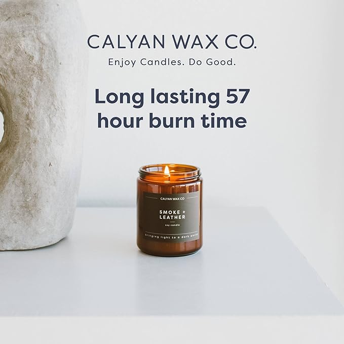 Calyan Wax Co. Grapefruit & Flora Scented Candle - 57 Hour Burn - Luxury Non Toxic Soy Wax Candles - Long Lasting Amber Glass Jar Candle for Home - 7.2oz