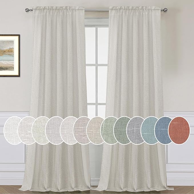 H.VERSAILTEX Linen Curtains Elegant Natural Linen Semi Sheer Curtains Energy Light Filtering Rod Pocket Window Treatments Panels for Living Room (Set of 2, Pale Oak, 52 inch W X 108 inch L)
