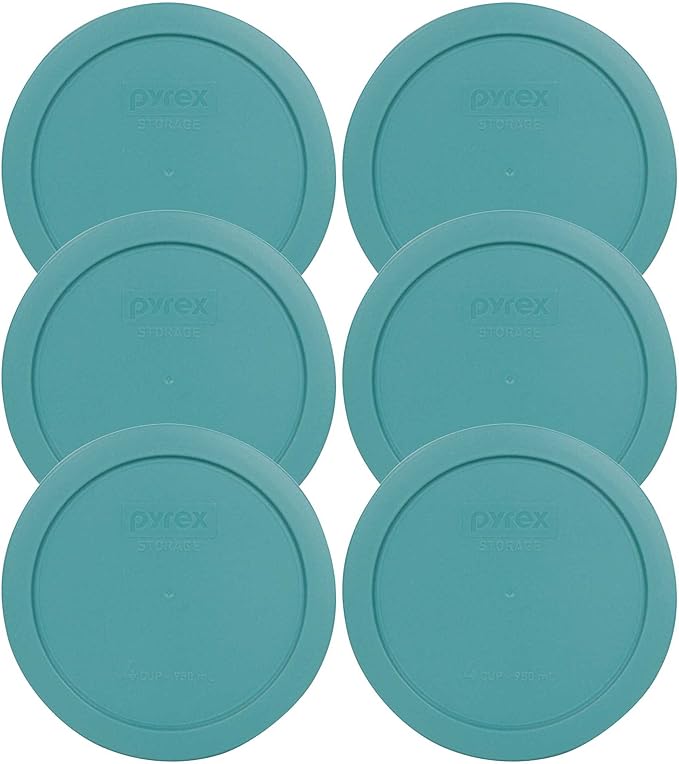 Pyrex 7201-PC 4-Cup Turquoise Round Food Storage Replacement Lid (6-Pack) - Made in USA