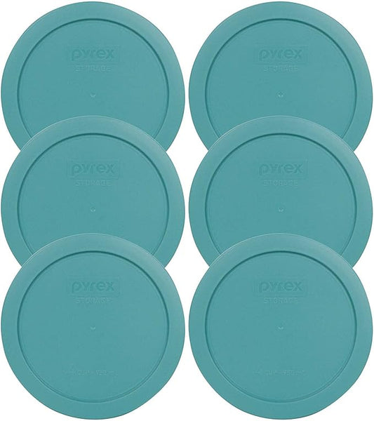 Pyrex 7201-PC 4-Cup Turquoise Round Food Storage Replacement Lid (6-Pack) - Made in USA
