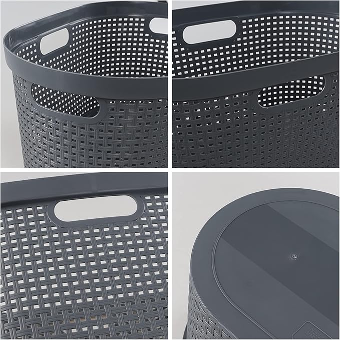 Drephia 4-Pack 40 L Plastic Laundry Hamper, Large Laundry Basket with Cutout Handles, Gray