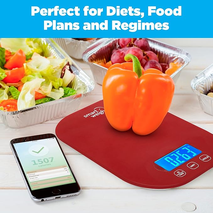 Smart Weigh Red Digital Kitchen Scale for Cooking, Weight Loss, Calorie Tracking, Baking, Food Portion Control, and Meal Prep - Accurate Measurements in Grams and Ounces