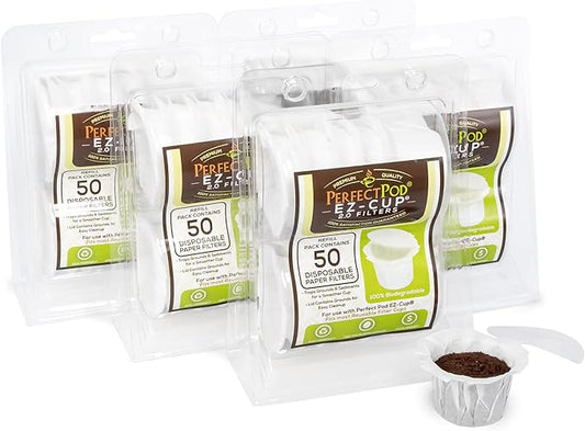 Perfect Pod EZ-Cup Disposable Coffee Filters for Reusable Coffee Pods - 5 Pack (250 Filters) Paper Coffee Pod Filters