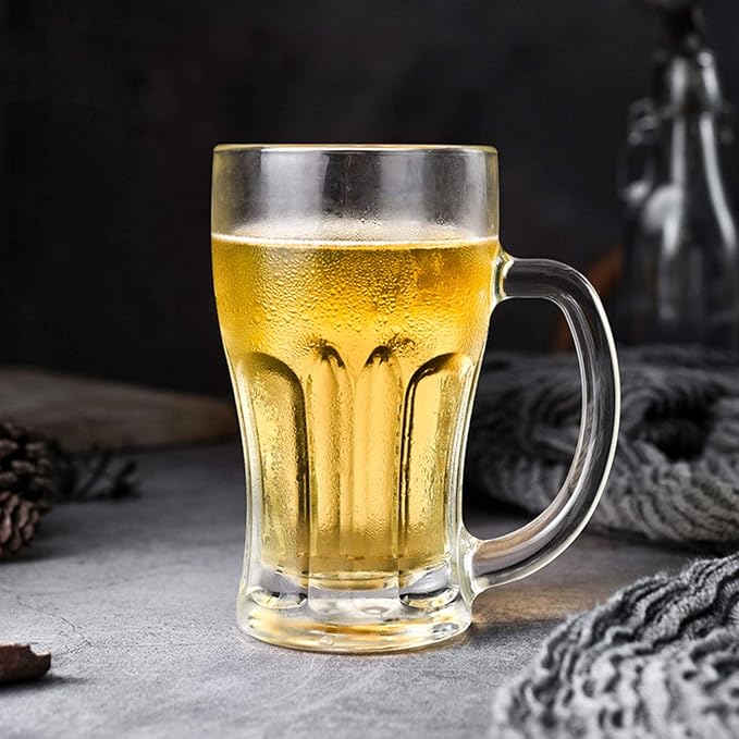 QAPPDA Beer Mugs Set,Glass Mugs With Handle 18oz,Large Beer Glasses For Freezer,Beer Cups Drinking Glasses 520ml,Pub Drinking Mugs Stein Water Cups For Bar,Alcohol,Beverages Set of 8