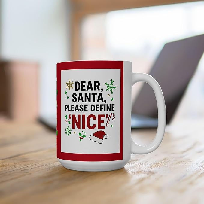 Christmas Naughty and Nice Coffee Cup Mug. Santa Funny Holiday Wine Lover