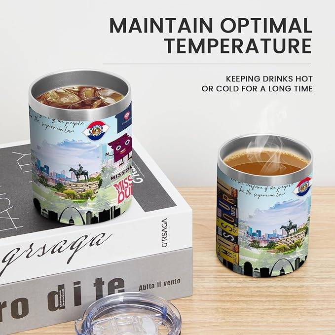 12oz Coffee Mug Missouri State Insulated Coffee Cups, United States Map Travel Mug Landmark, Birthday Gifts Cute Mugs with Lid and Straw Mothers Day Gifts