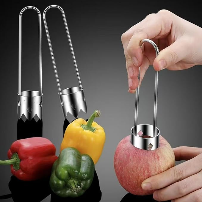 Fruit and Vegetable Corer Pepper Seed Apple Remover Bell Pepper Tomato Corer Tool Stainless Steel Kitchen Gadget (Pepper strawberry pineapple Corer)