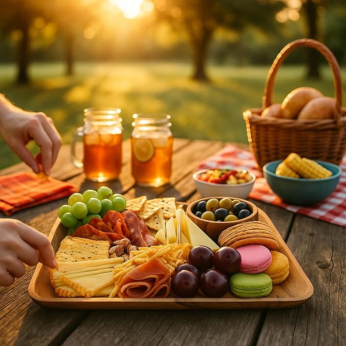 Wooden Plates Set of 4 – 8” Square Acacia Wood Plates, Rustic Salad, Side Dish, and Dessert Dinnerware for Snacks, Appetizers, or Wooden Chargers
