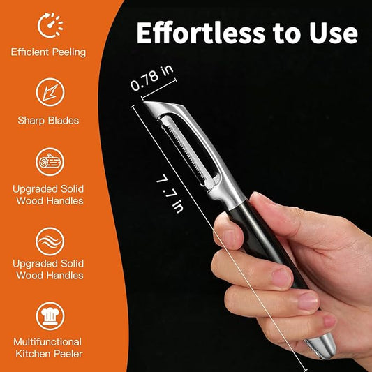 KULUNER 304 Stainless Steel Multi-Function Kitchen Peeler - With Solid Wood Handle, Sharp Durable Blade, Effortlessly Peels Vegetables and Fruits, Essential Kitchen Tool（ Type I）