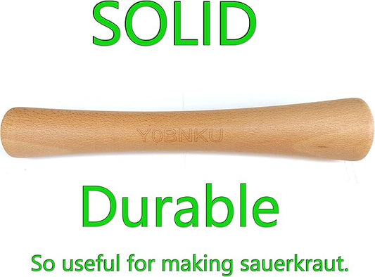 12" Sauerkraut Pounder Natural Beech Wood smasher for Fermentation Crocks and Mason Jars - Cabbage Tamper Fermenting Food Tool