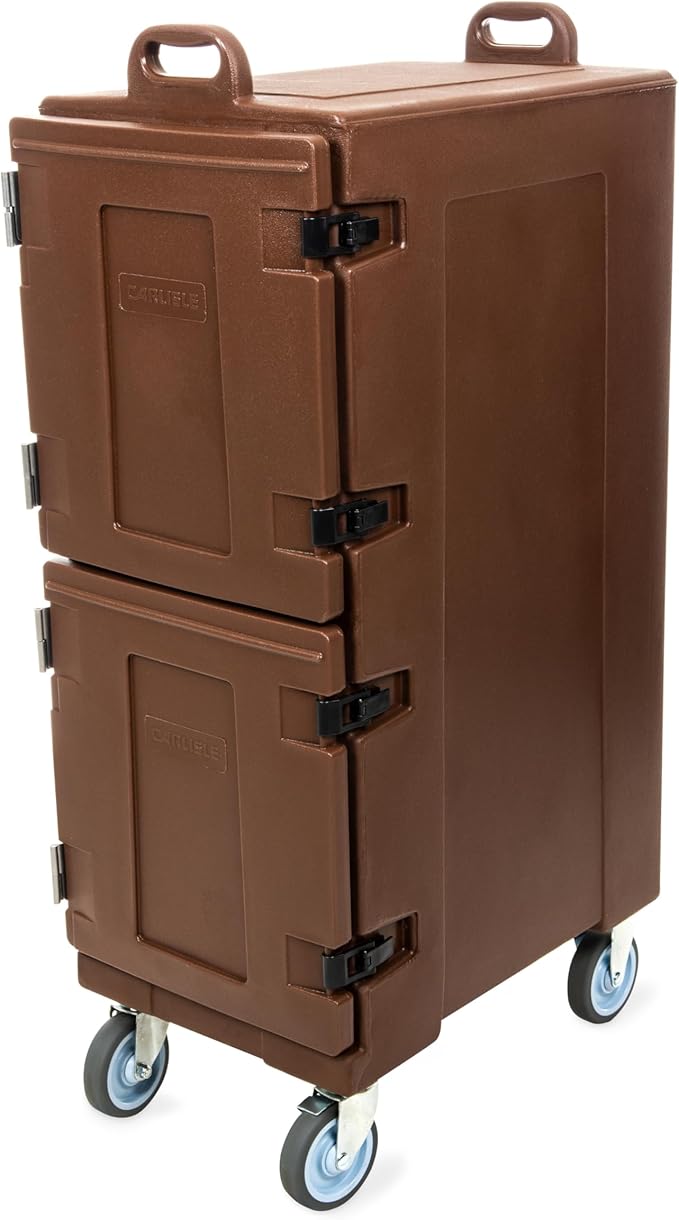 Carlisle FoodService Products Cateraide Insulated Front Loading Food Pan Carrier with Casters for Catering, Events, and Restaurants, Plastic, 10 Pans, Brown