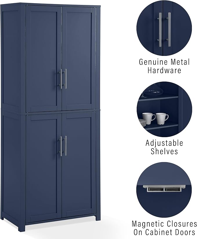 Crosley Furniture Savannah Tall Pantry Storage Cabinet with Shelves, Kitchen, Dining, or Laundry Room, Navy