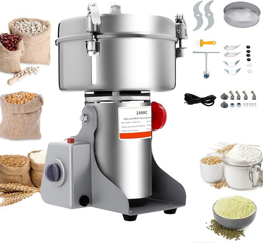 2500g High Speed Food Electric Stainless Steel Grinder Mill Seeds,4500W Electric Grain Mill,32000r/min,Flour Nut Pill Wheat Corn Herbs Spices & Seasonings Dry Grinder (2500g)